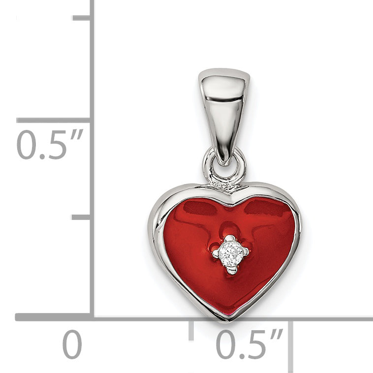 Sophia Jewelers Sterling Silver Heart Pendant with Red Enamel and CZ