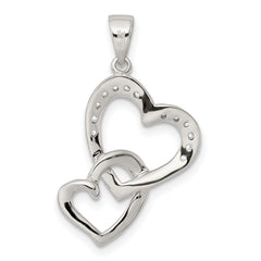 Sterling Silver Rhodium-plated Polished Heart and CZ Double Heart Interconnected Pendant