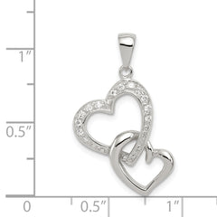 Sterling Silver Rhodium-plated Polished Heart and CZ Double Heart Interconnected Pendant