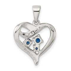 Sterling Silver Rhodium-plated Blue Glass and Clear CZ Heart Pendant