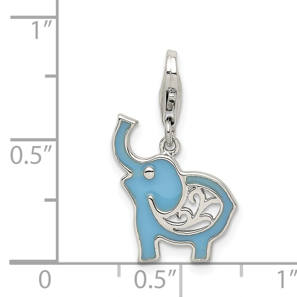 Sterling Silver 925 Blue Elephant Charm with Rhodium Polished Finish