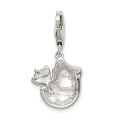 Sterling Silver Rhodium-plated CZ Enamel Panda Charm with Lobster Clasp