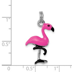 Sterling Silver RH-plated Hot Pink & Black Enameled Flamingo Charm