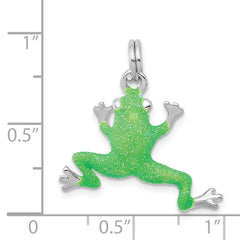 Sterling Silver Rhodium-Plated Green Enamel Frog Charm - Elegant and Polished