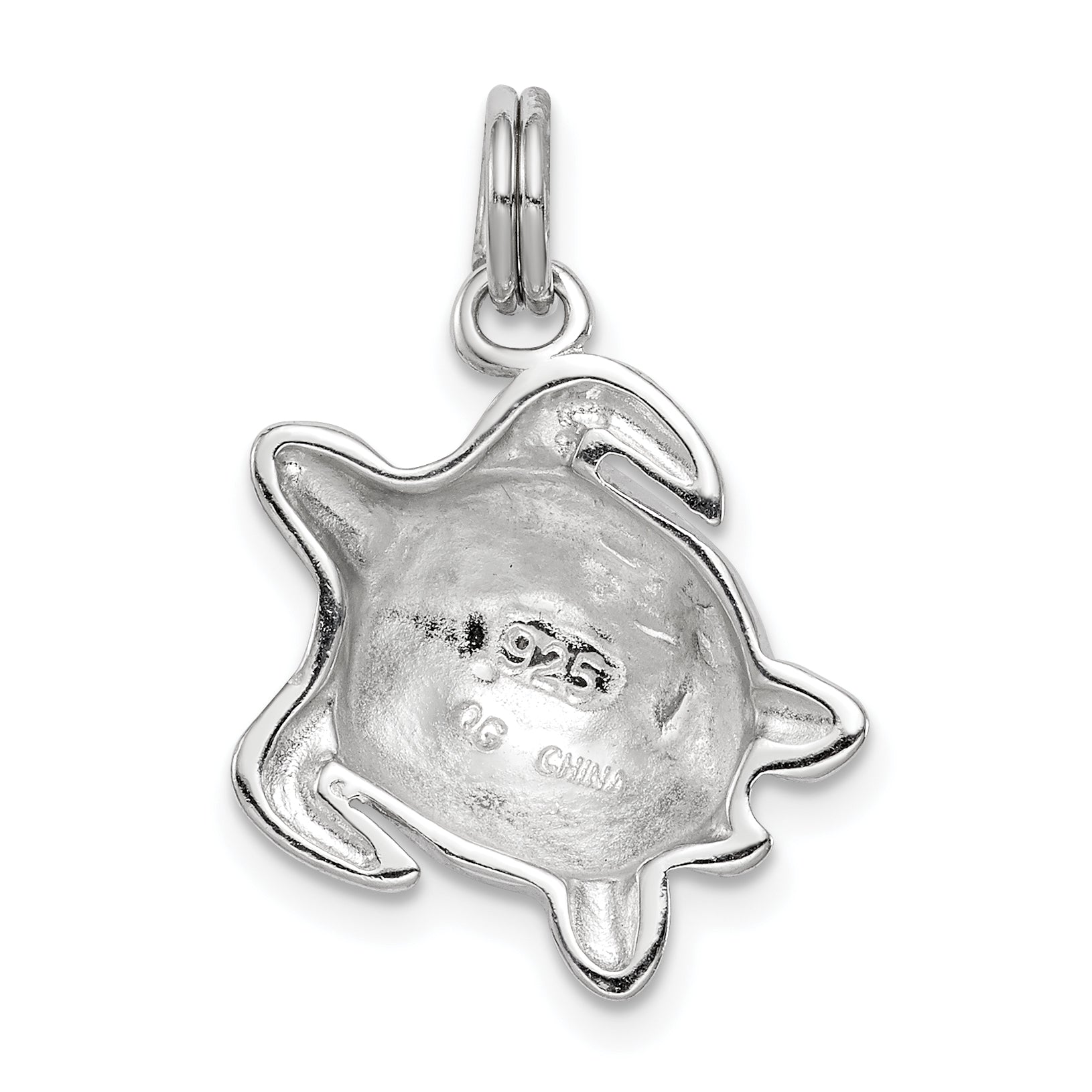 Sterling Silver Rhodium-platedGreen Enamel Turtle Charm