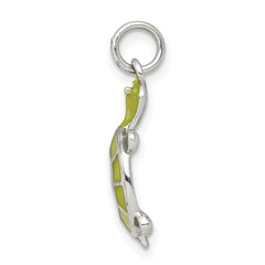 Sterling Silver Rhodium-Plated Green Turtle Pendant with Polished Enamel Finish