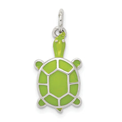 Sterling Silver Rhodium-plated Green Enameled Turtle Pendant