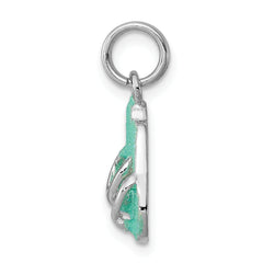 Sterling Silver Rhodium-Plated Green Enamel Flip Flops Charm