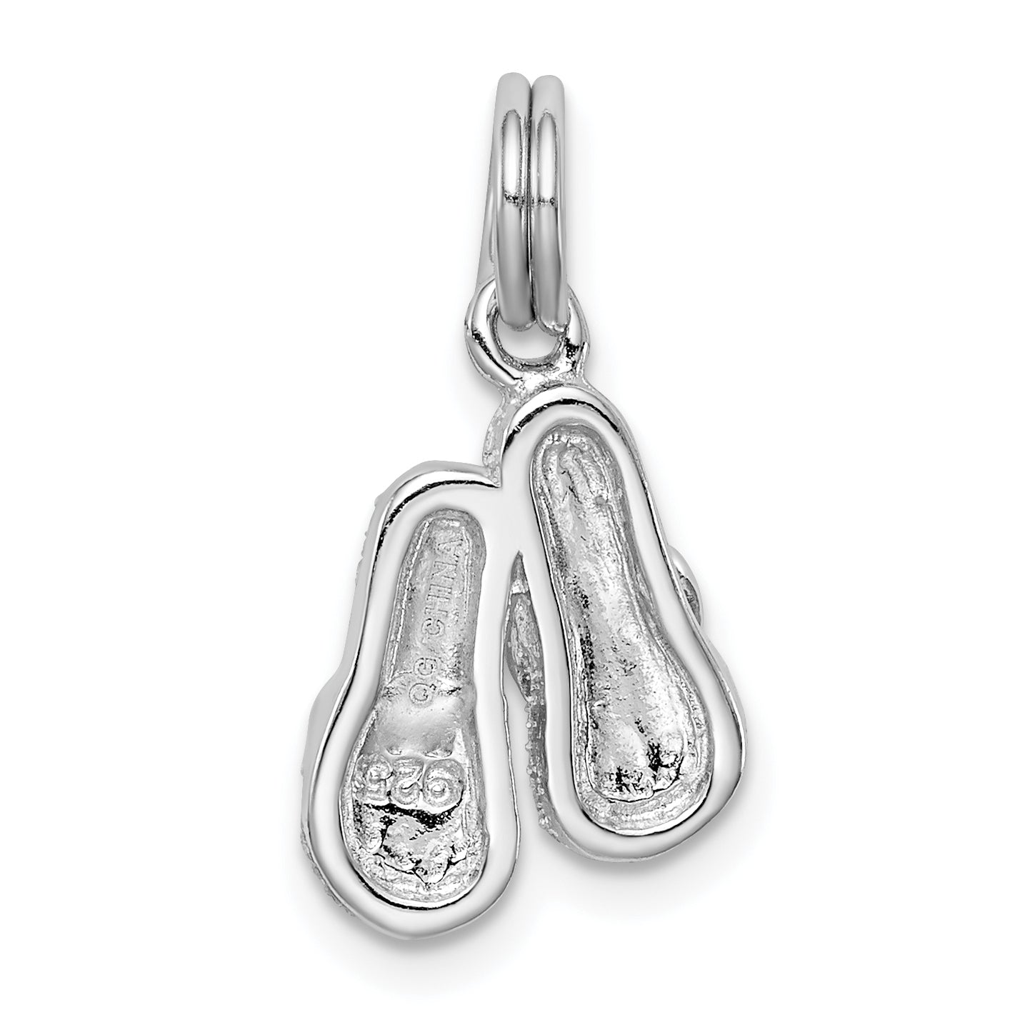 Sterling Silver Rhodium-Plated Green Enamel Flip Flops Charm