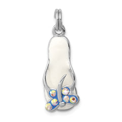 Sterling Silver Rhodium-platedCZ Butterfly Enamel Sandal Charm