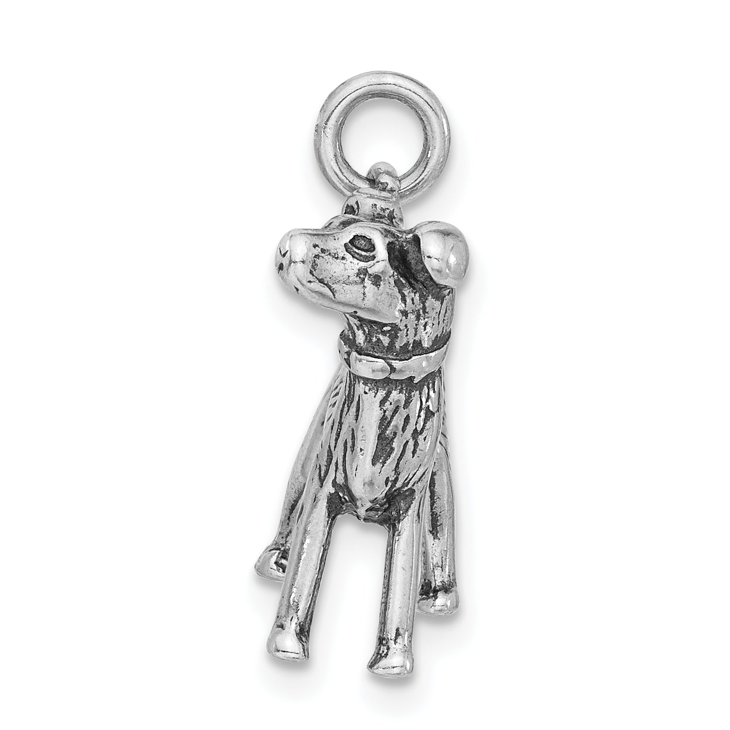 Sterling Silver 3-D Polished & Antiqued Dog Charm