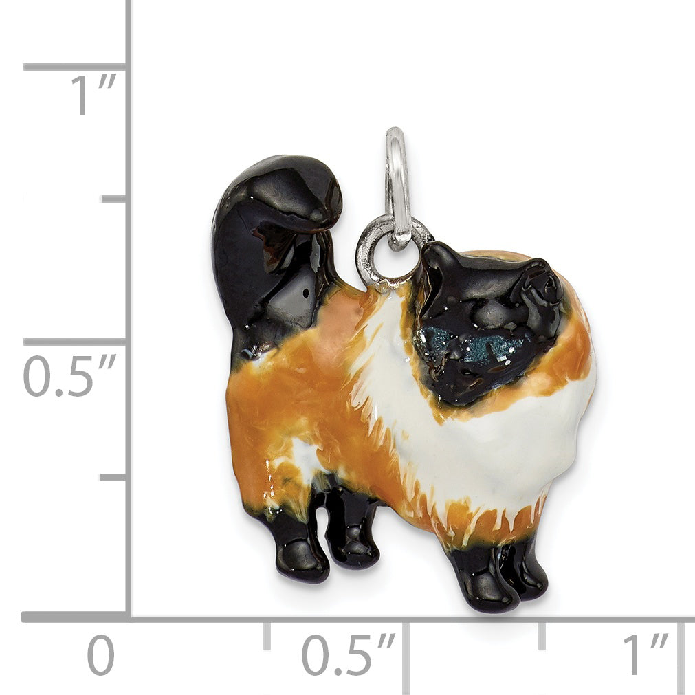 Sterling Silver Enameled Calico Cat Charm