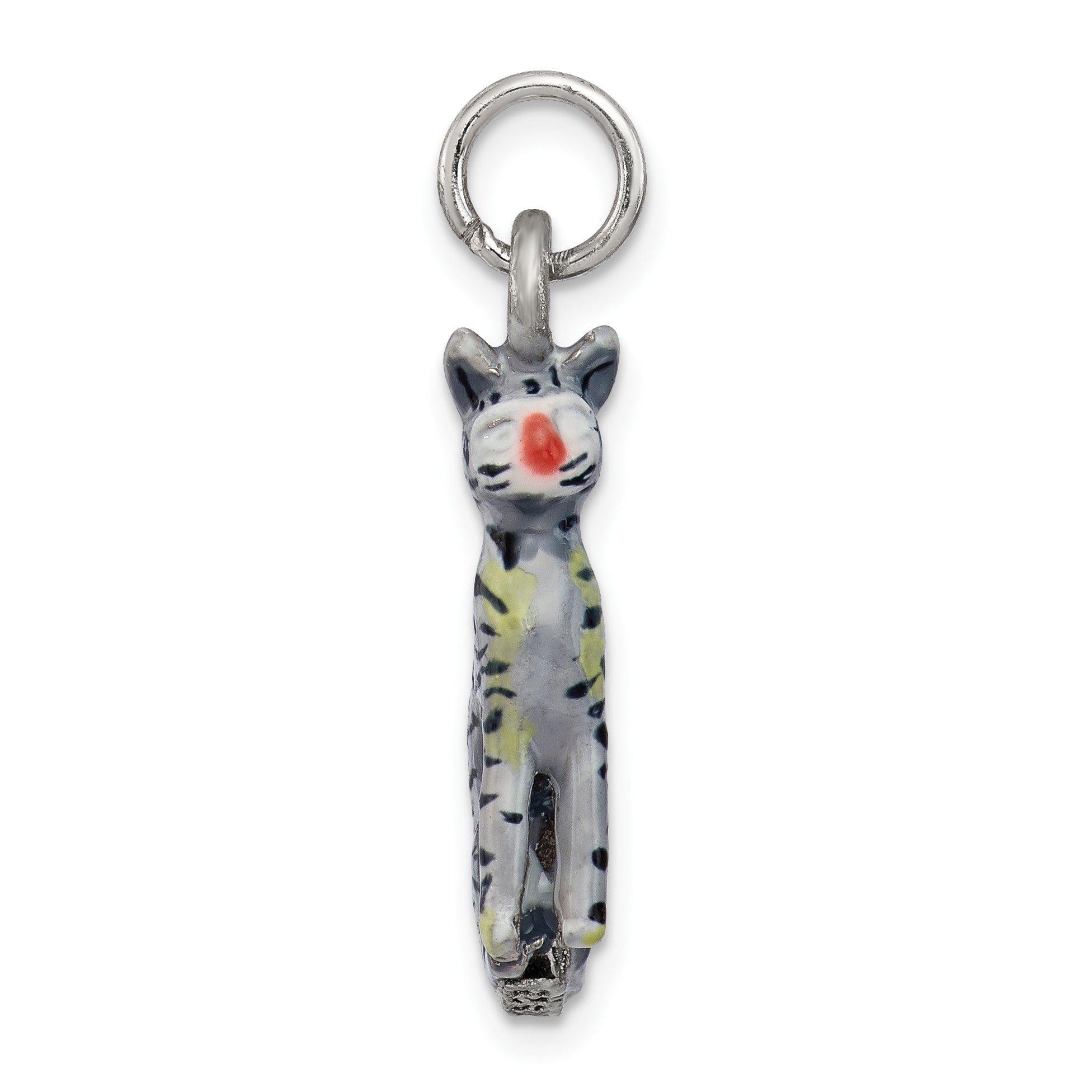 Silver Enamel Cat Sitting Charm