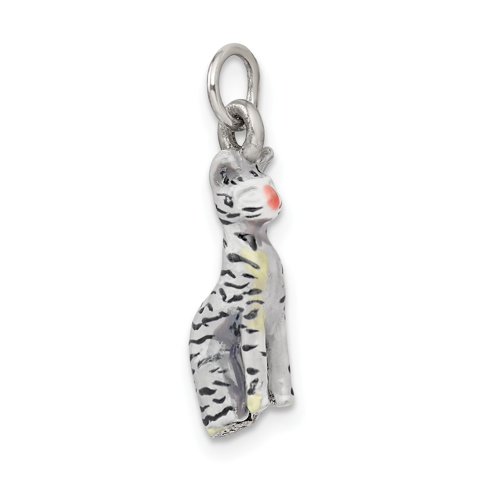 Silver Enamel Cat Sitting Charm