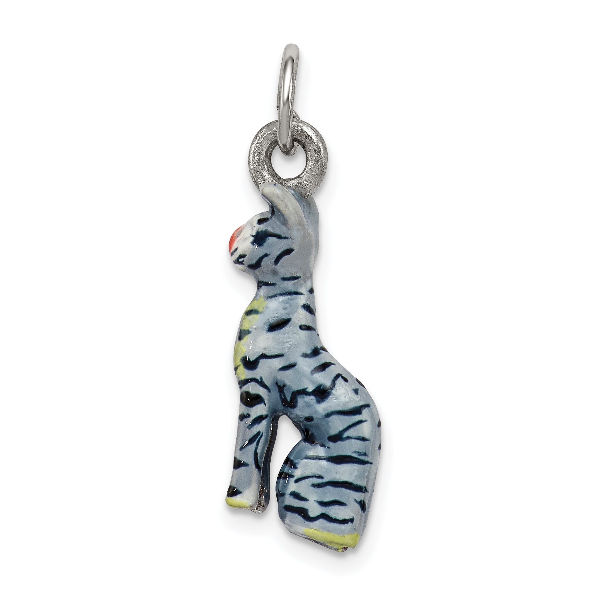 Silver Enamel Cat Sitting Charm