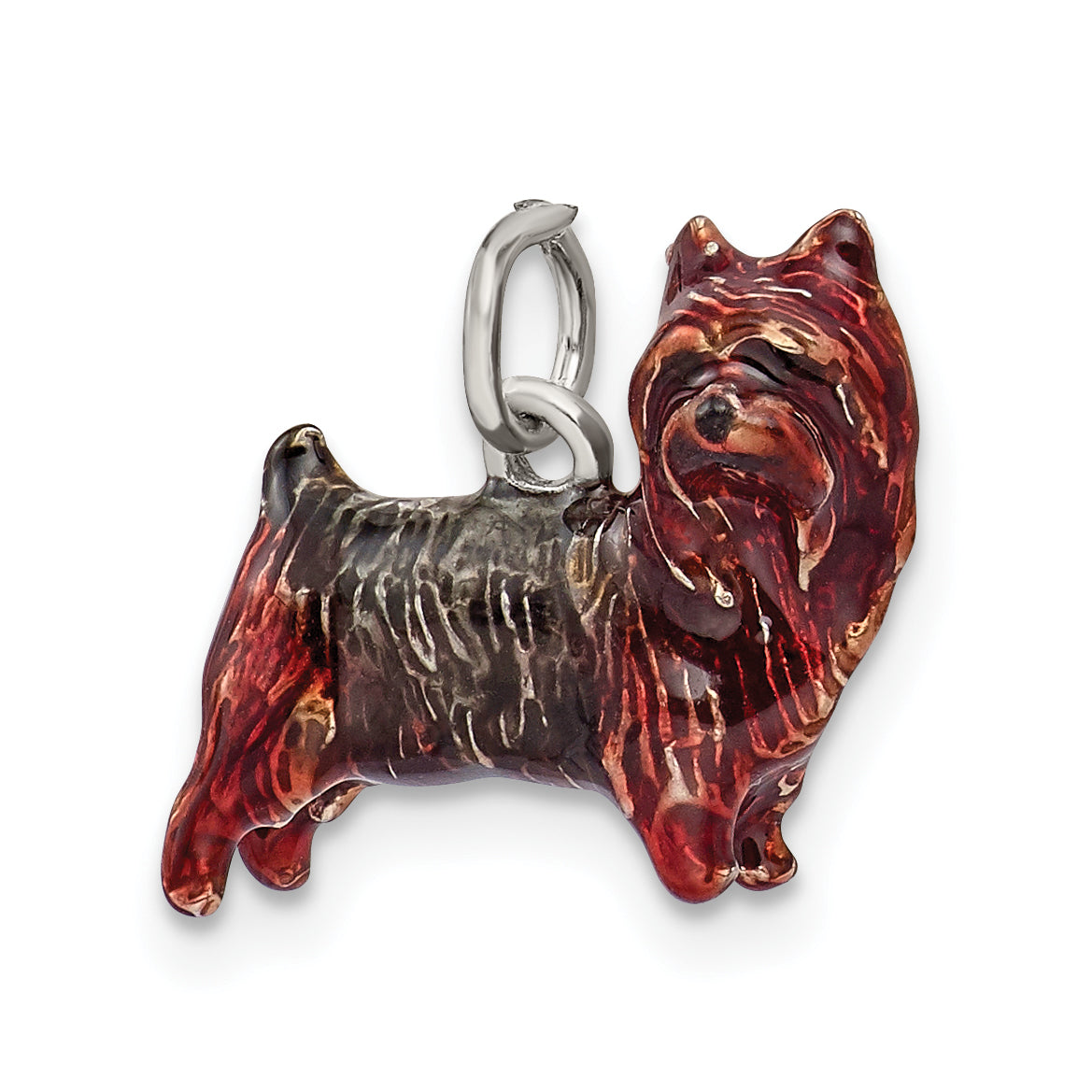 Sterling Silver Enameled Brown & Sable Cairn Terrier Charm