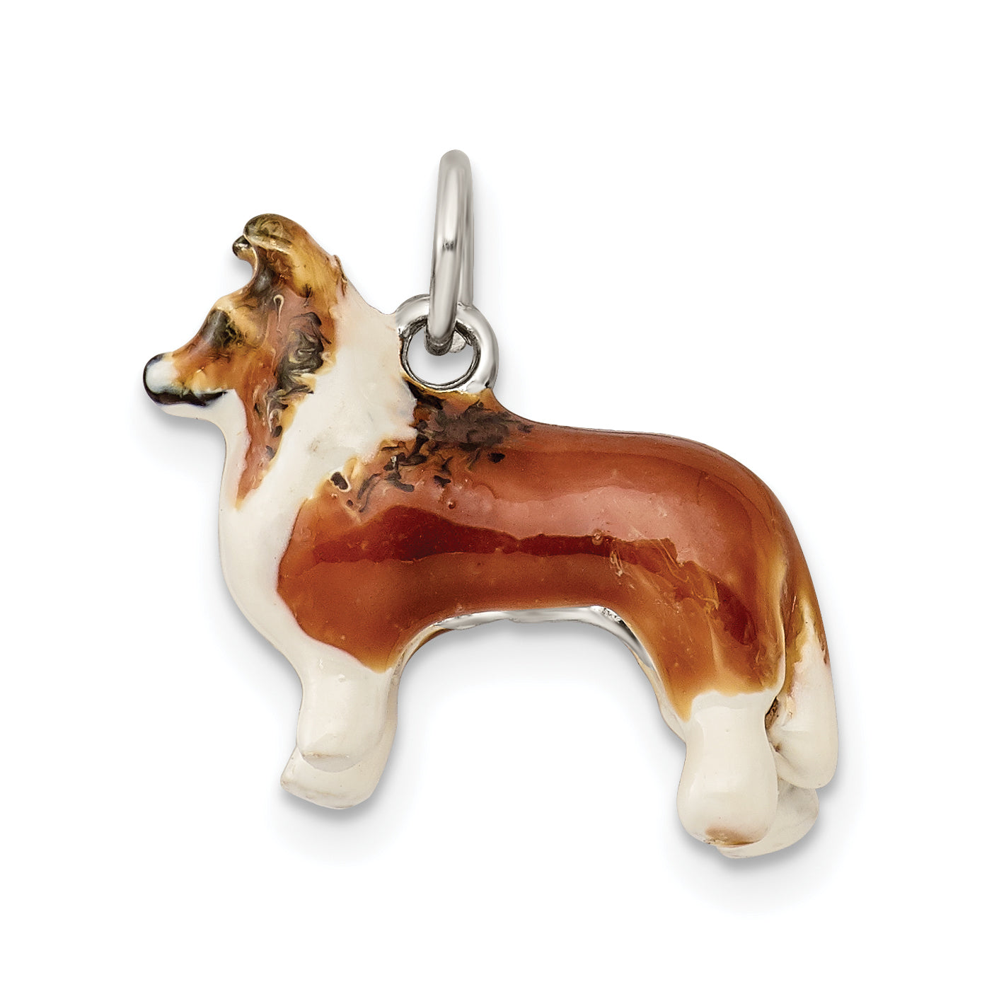 Sterling Silver Enameled Small Collie Charm