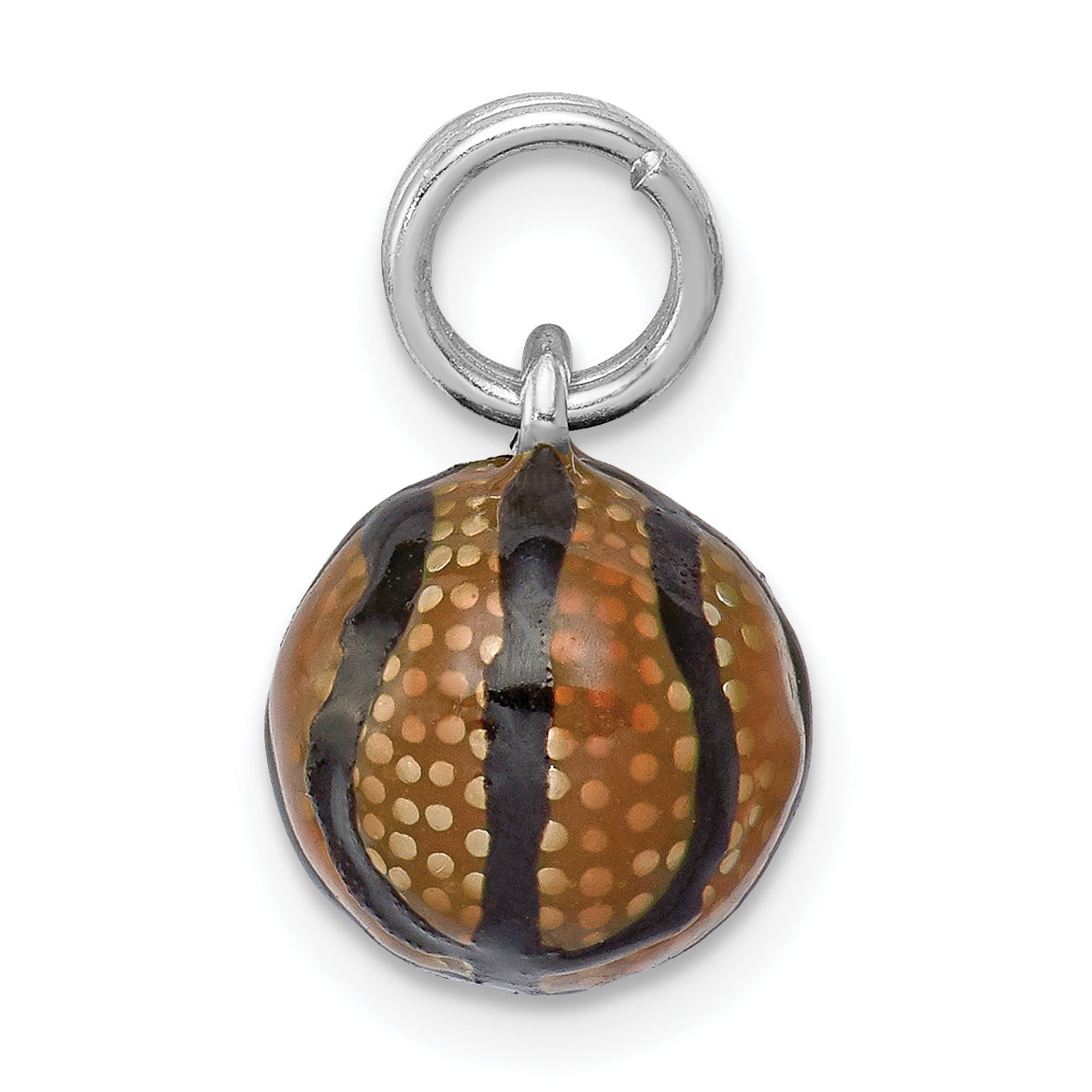 Sterling Silver Rhodium-plated 3D Enamel Basketball Charm