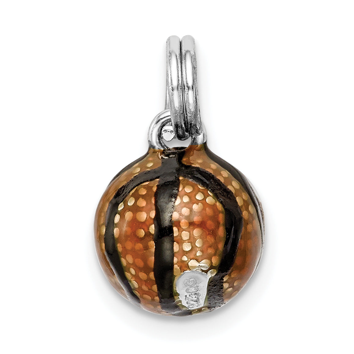 Sterling Silver Rhodium-plated 3D Enamel Basketball Charm