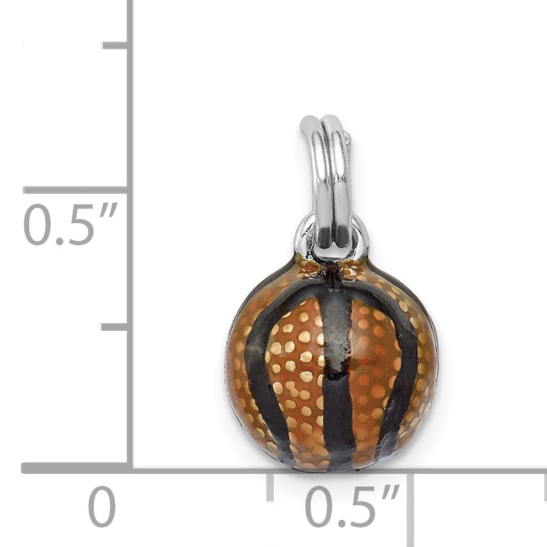 Sterling Silver Rhodium-plated 3D Enamel Basketball Charm