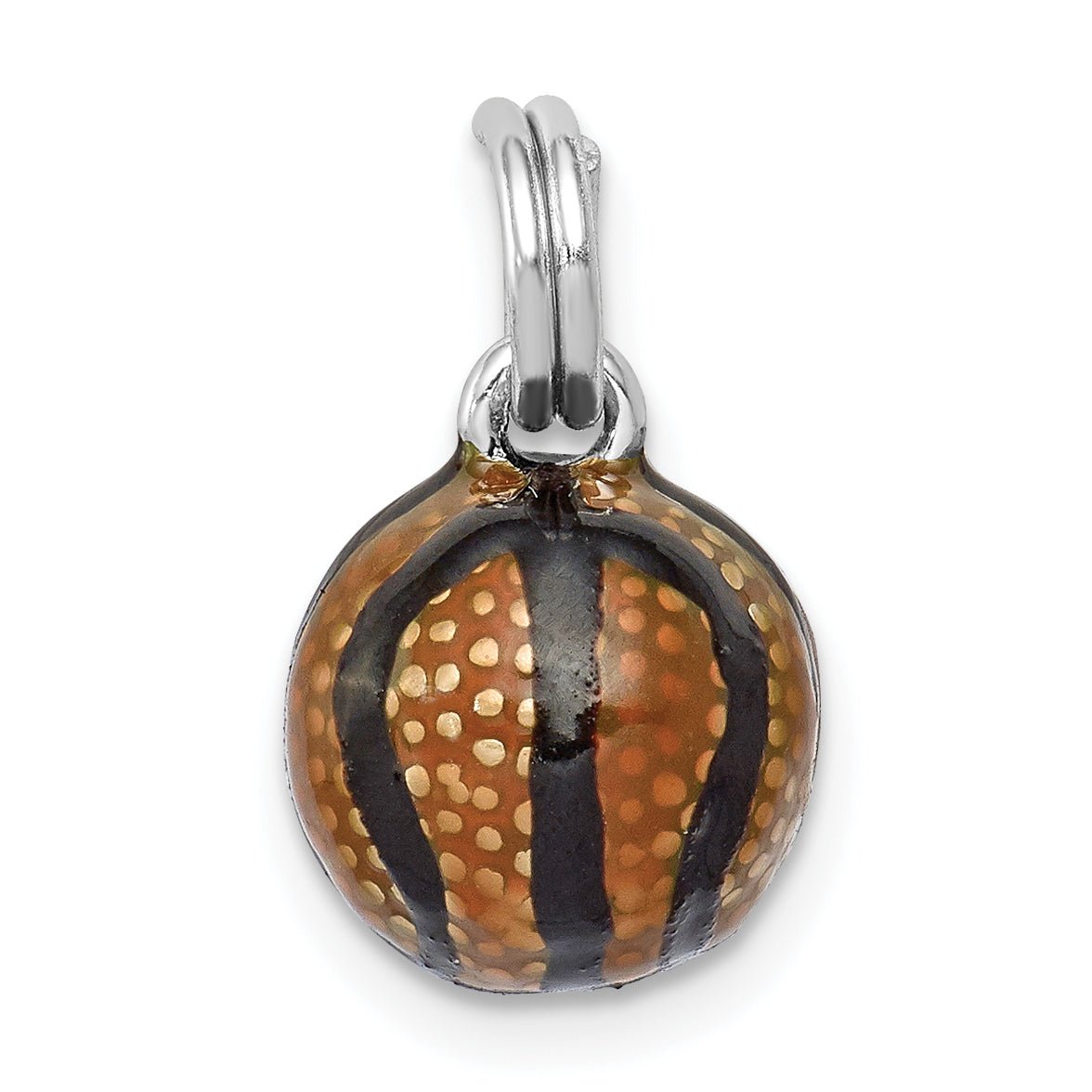 Sterling Silver Rhodium-plated 3D Enamel Basketball Charm