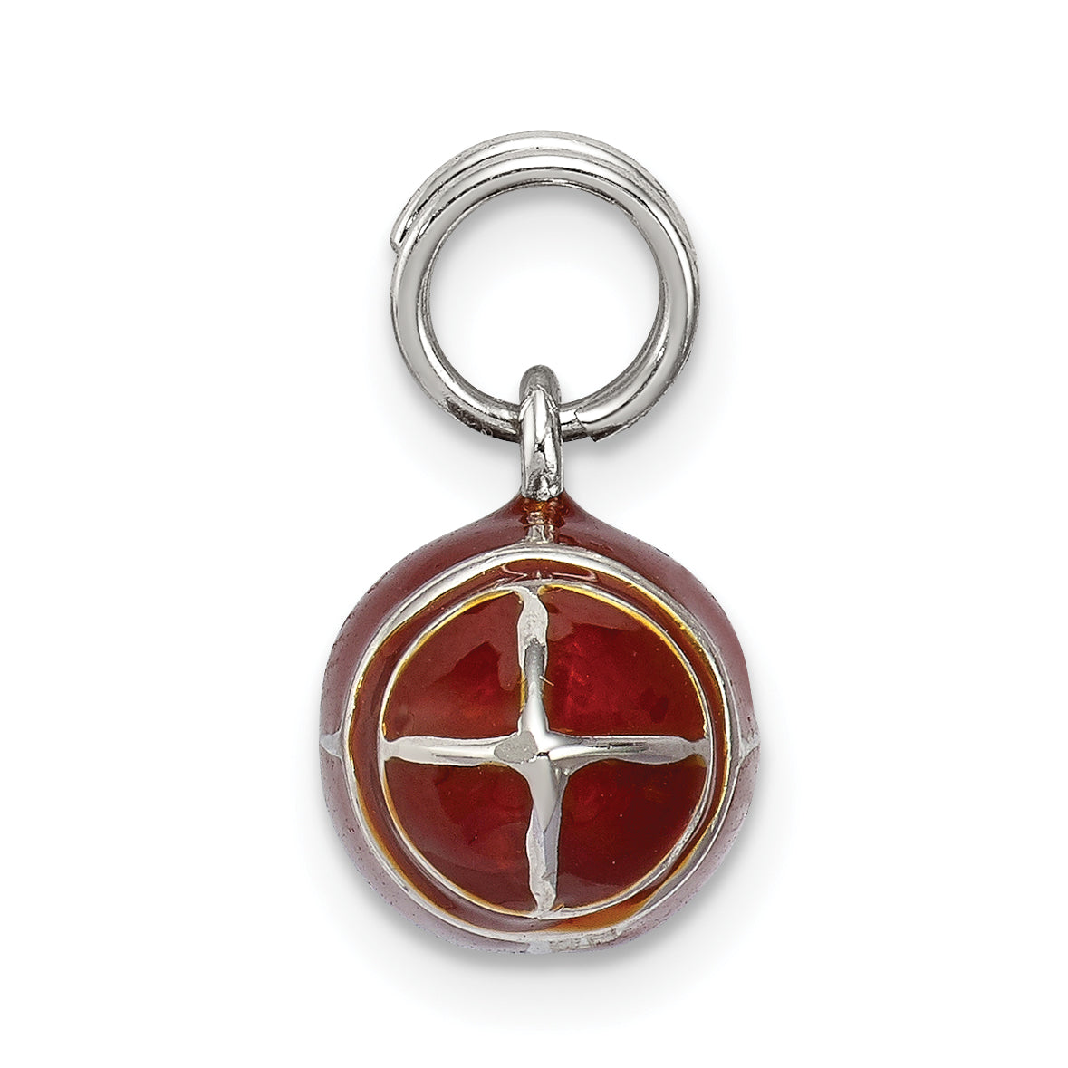 Sterling Silver Rhodium-plated and Brown Enameled 3D Football Charm