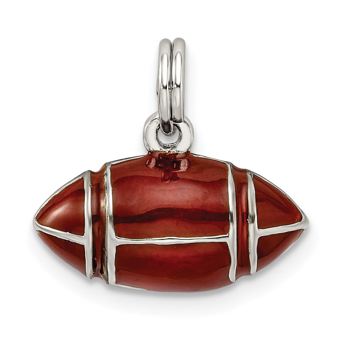 Sterling Silver Rhodium-Plated 3D Football Charm with Brown Enamel