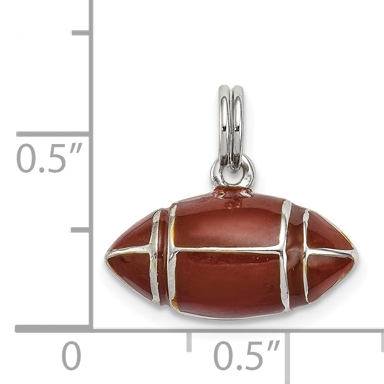 Sterling Silver Rhodium-Plated 3D Football Charm with Brown Enamel