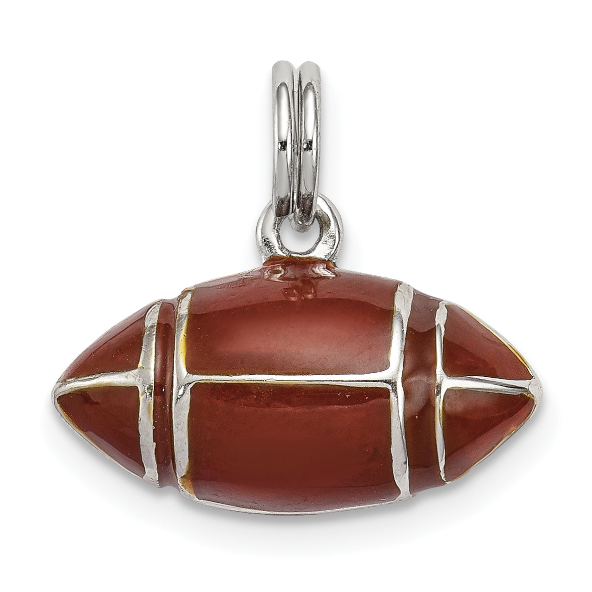 Sterling Silver Rhodium-plated and Brown Enameled 3D Football Charm