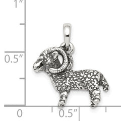 Sterling Silver 925 Aries Zodiac Pendant with Antiqued Finish