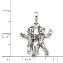 Sterling Silver 925 Gemini Zodiac Pendant with Antiqued Finish