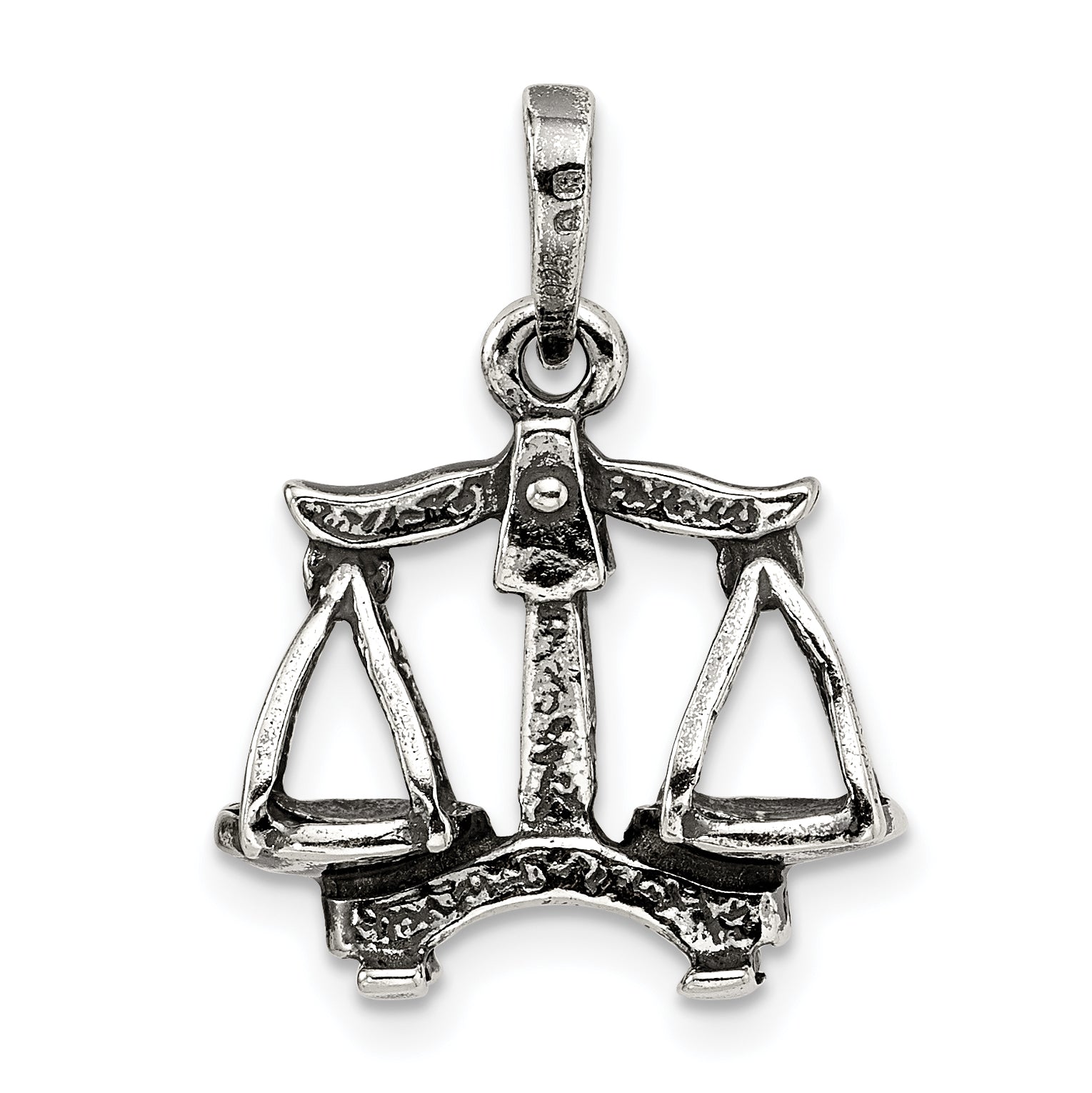 Sterling Silver 925 Libra Zodiac Pendant with Antiqued Finish Elegant Design