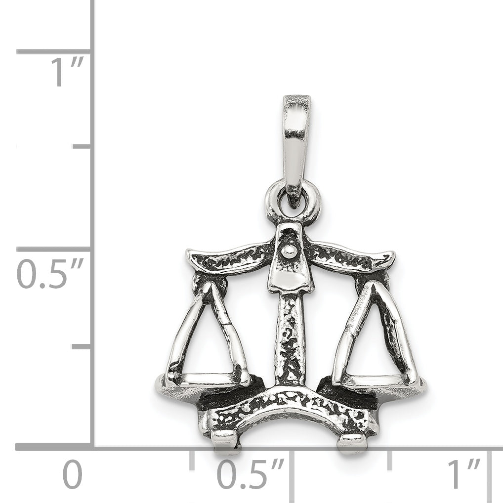 Sterling Silver 925 Libra Zodiac Pendant with Antiqued Finish Elegant Design