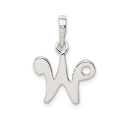 Sterling Silver 925 Initial W Pendant with Anti-Tarnish Finish