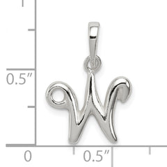 Sterling Silver 925 Initial W Pendant with Anti-Tarnish Finish