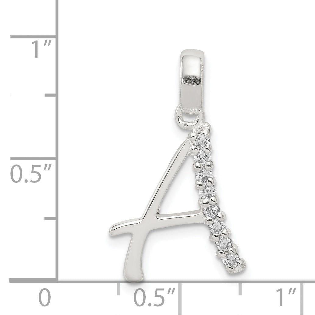 Sterling Silver 925 Initial 'A' Pendant with Clear CZ Gemstone