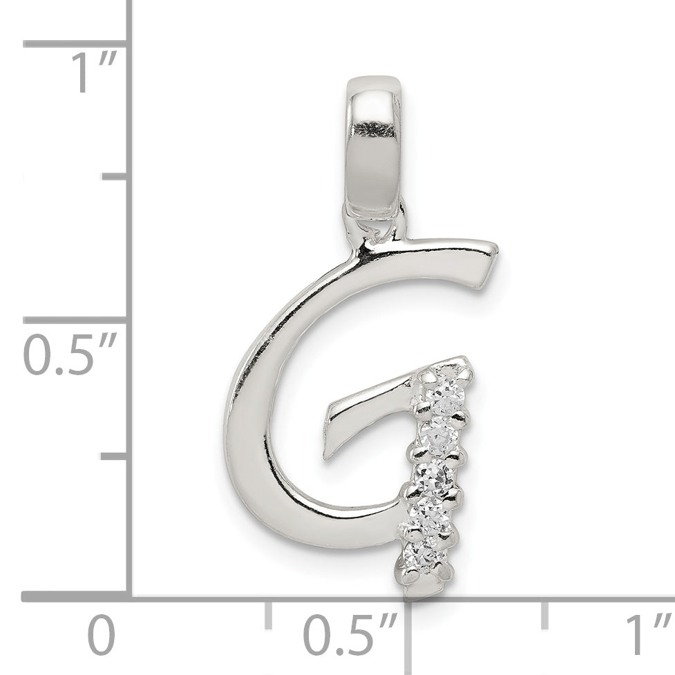 Sterling Silver CZ Letter G Pendant with Anti-Tarnish Coating