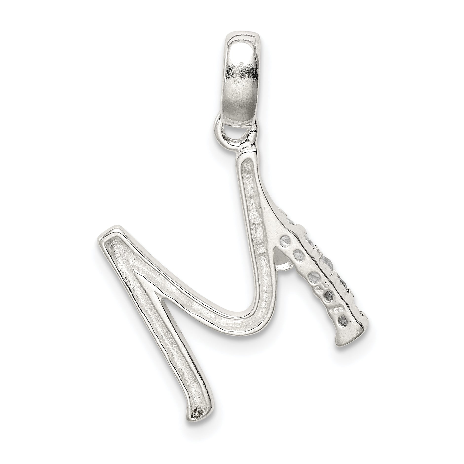 Sterling Silver 925 CZ Initial M Pendant with Anti-Tarnish Finish