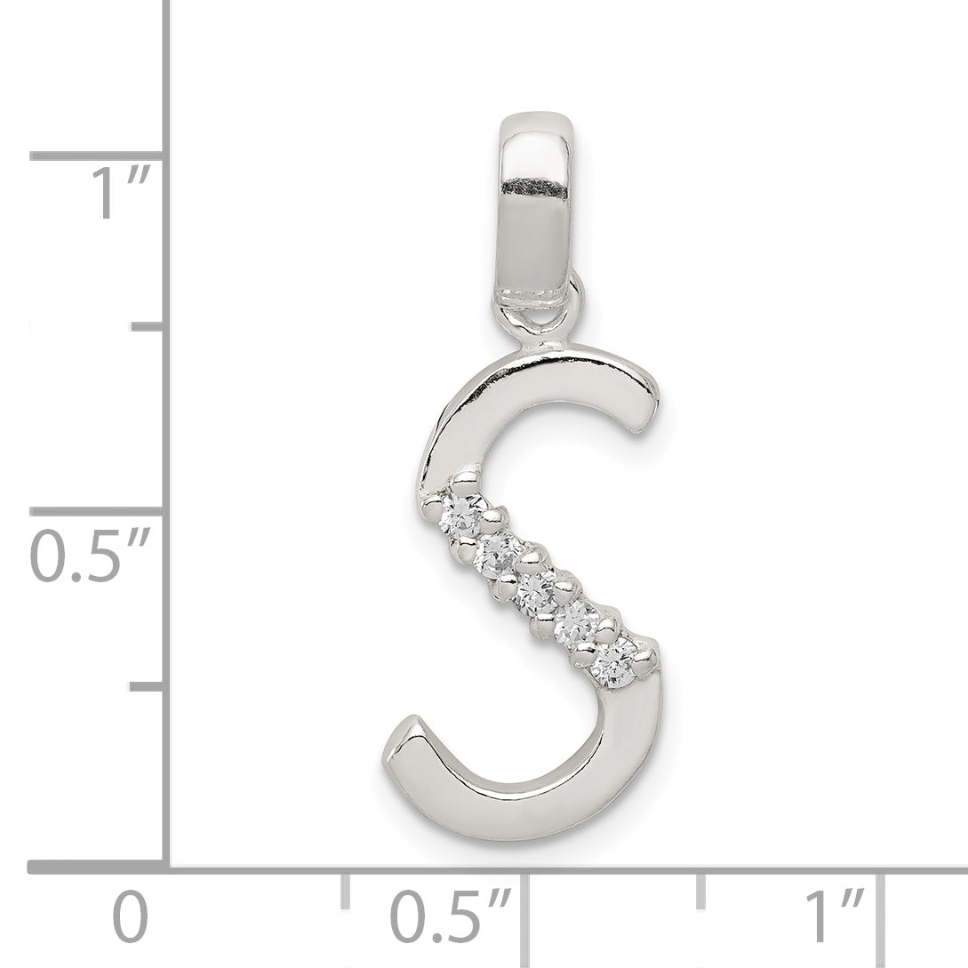 Sterling Silver 925 CZ Initial S Pendant with Anti-Tarnish Coating