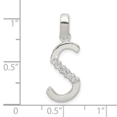 Sterling Silver 925 CZ Initial S Pendant with Anti-Tarnish Coating