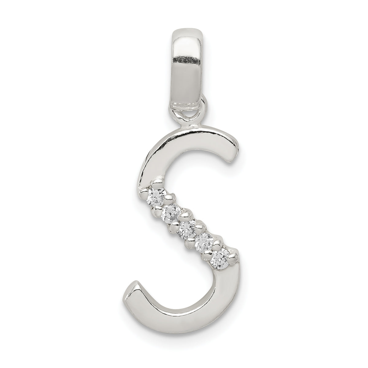 Sterling Silver CZ Letter S Initial Pendant