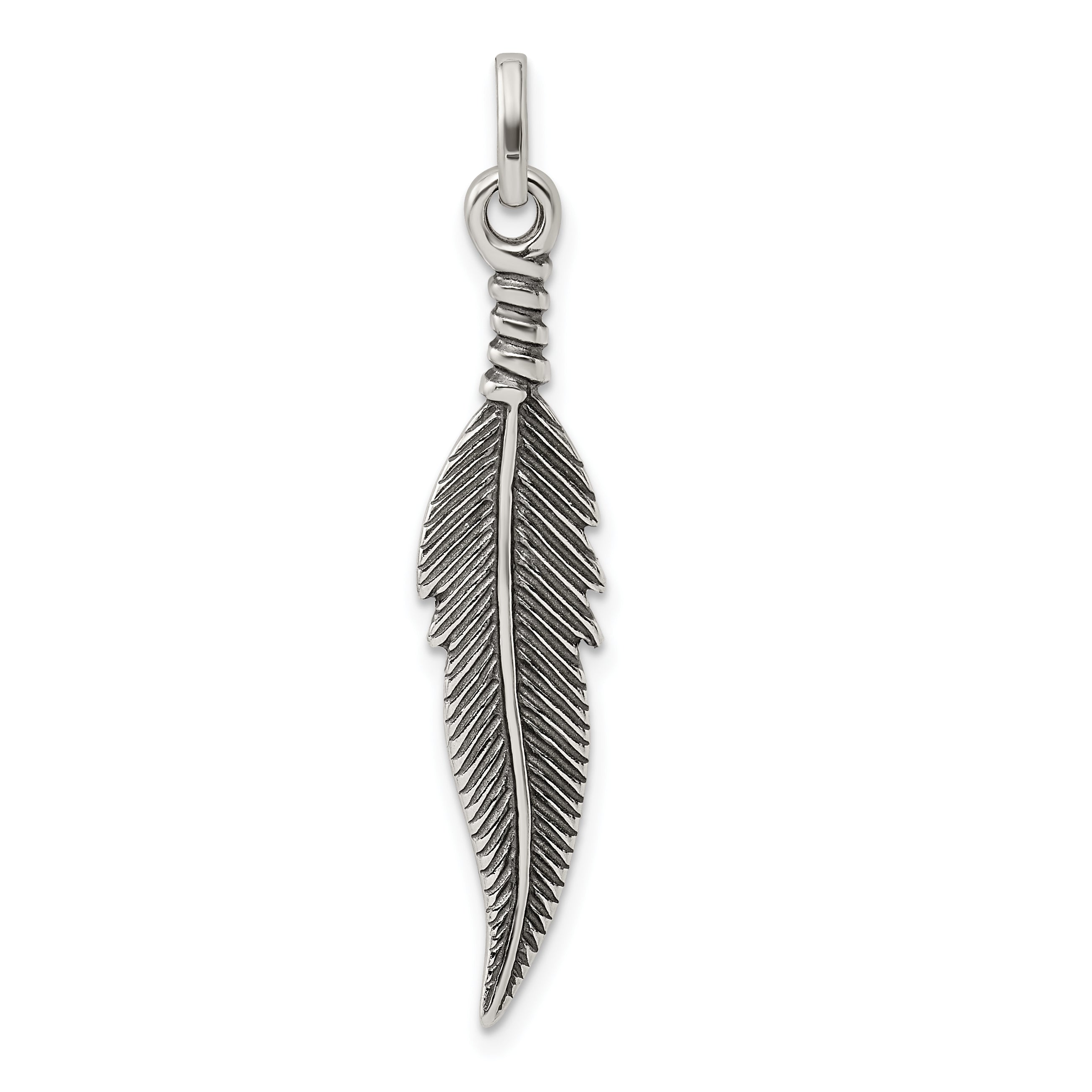 Sophia Jewelers 925 Sterling Silver Antiqued Feather Pendant for Men