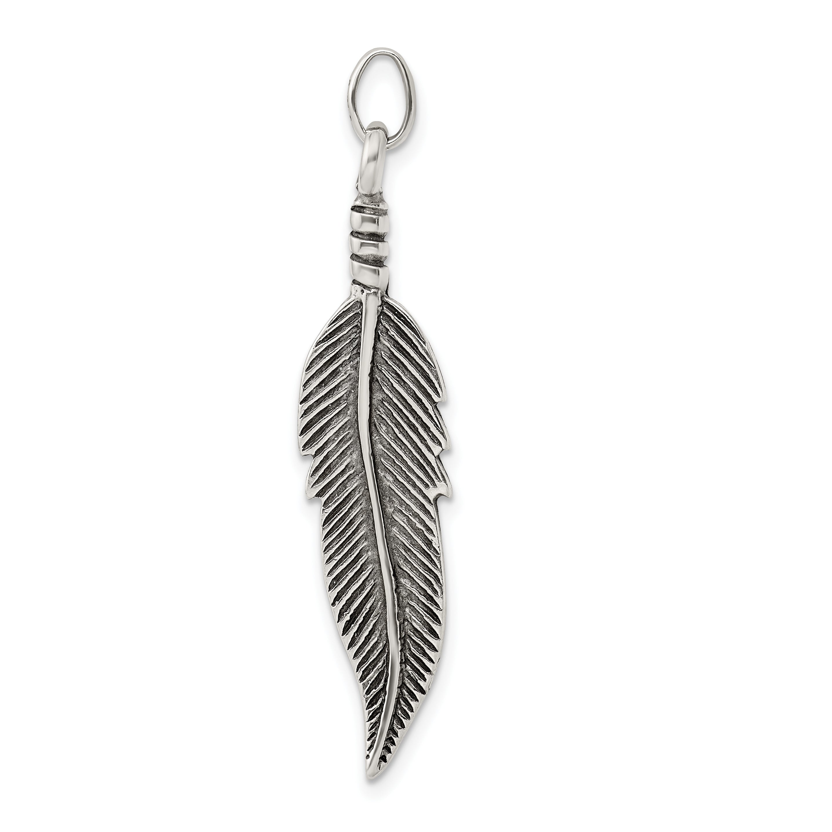 Sophia Jewelers Men's 925 Sterling Silver Antiqued Feather Pendant