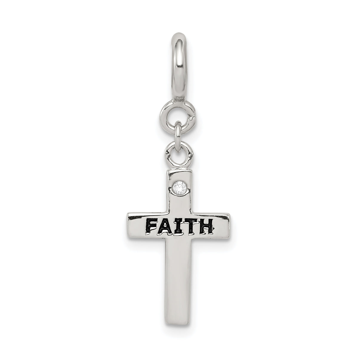 Sterling Silver Rhodium-plated CZ Faith Cross Clip-on Charm