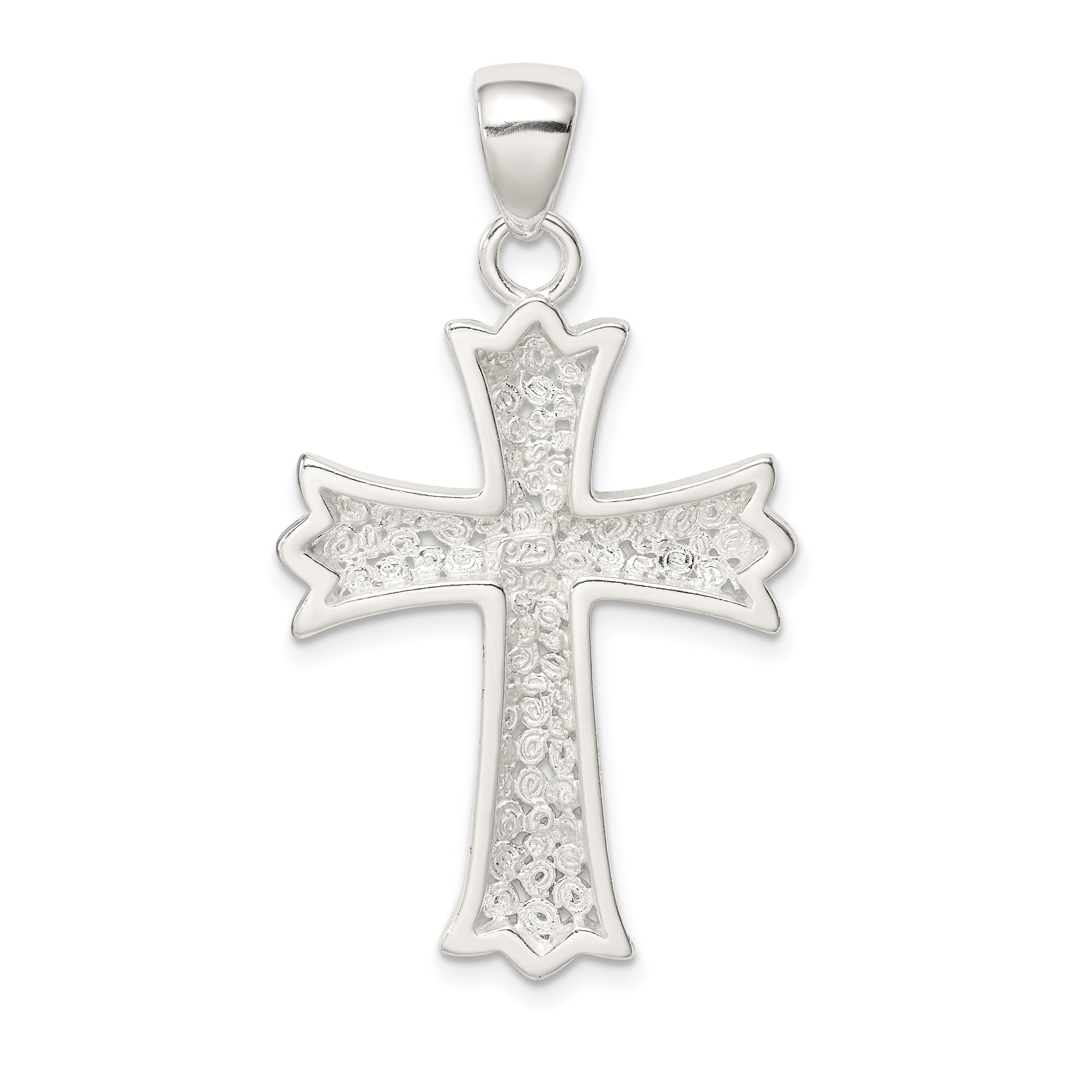 Sterling Silver Rhodium-plated Polished Filigree Cross Pendant