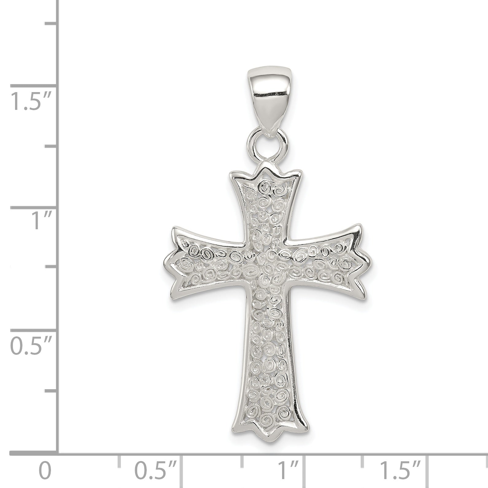 Sterling Silver Rhodium-plated Polished Filigree Cross Pendant