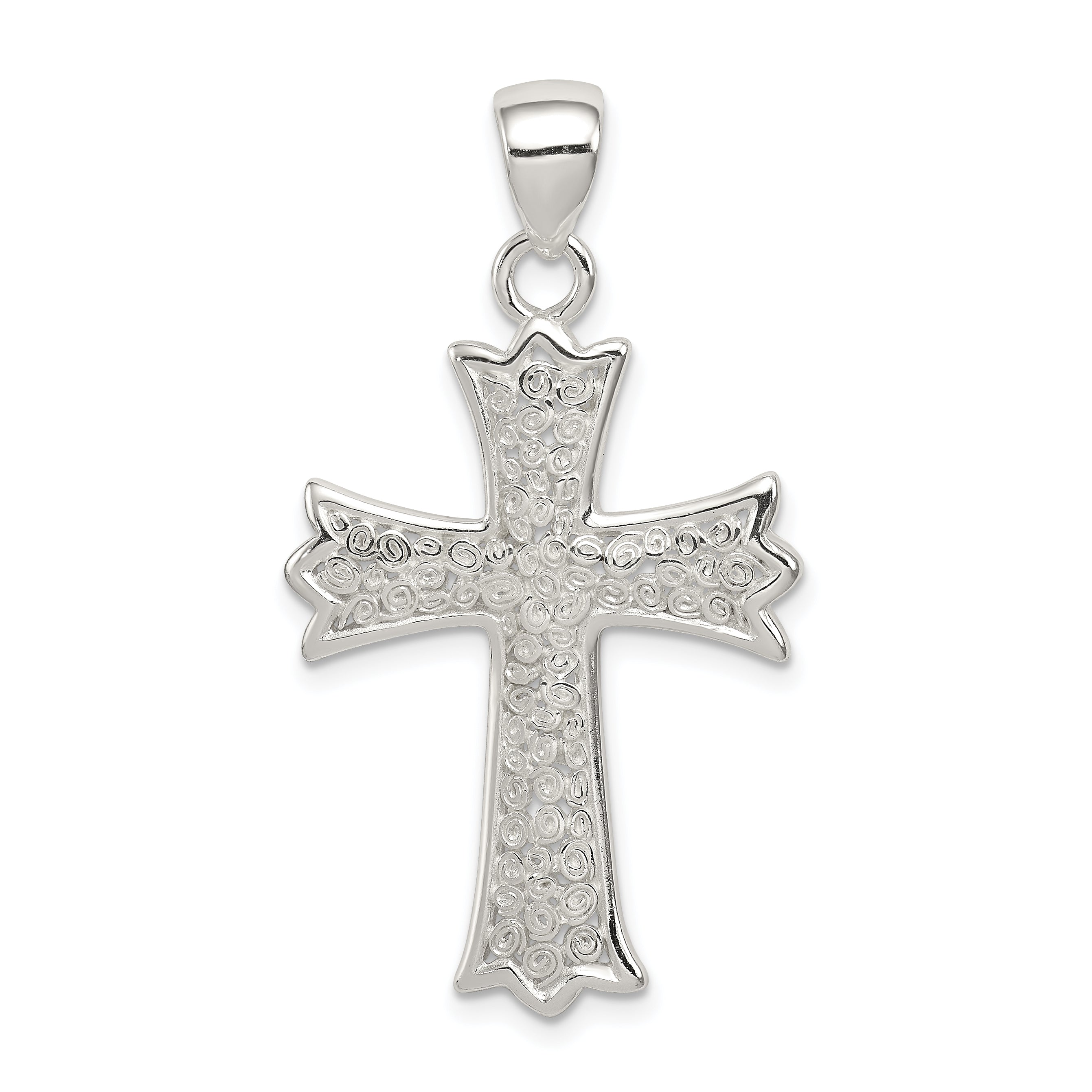 Sterling Silver Rhodium-plated Polished Filigree Cross Pendant