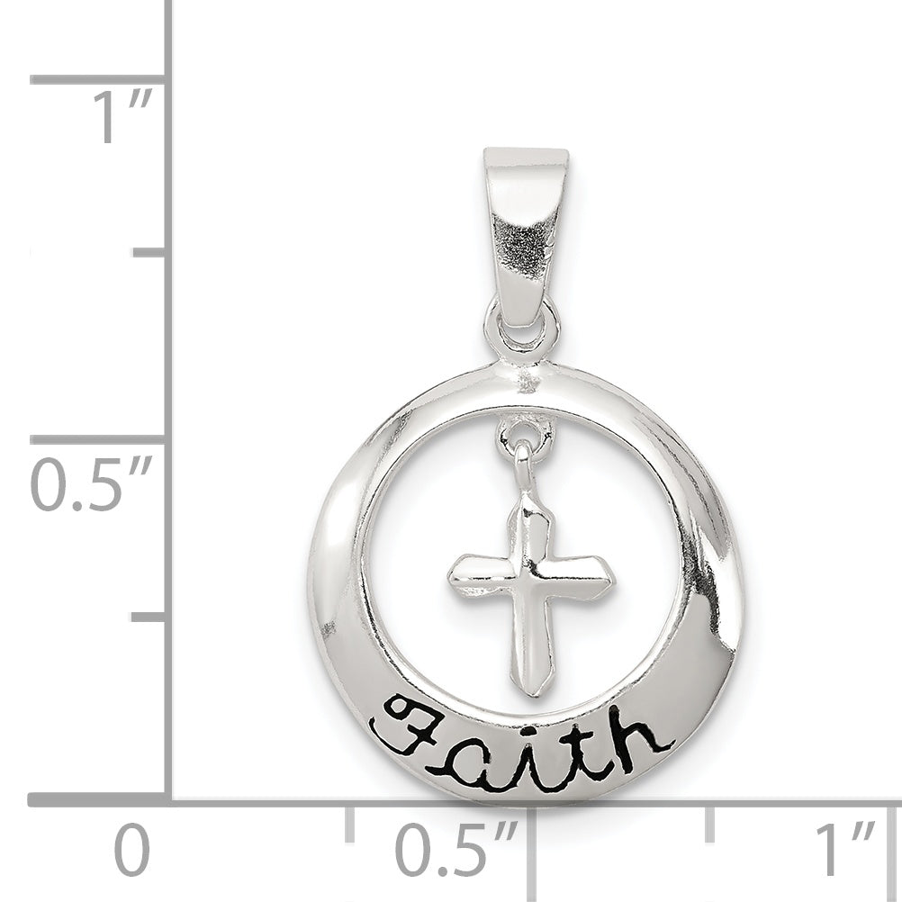 Sterling Silver Antiqued Faith With Cross Pendant