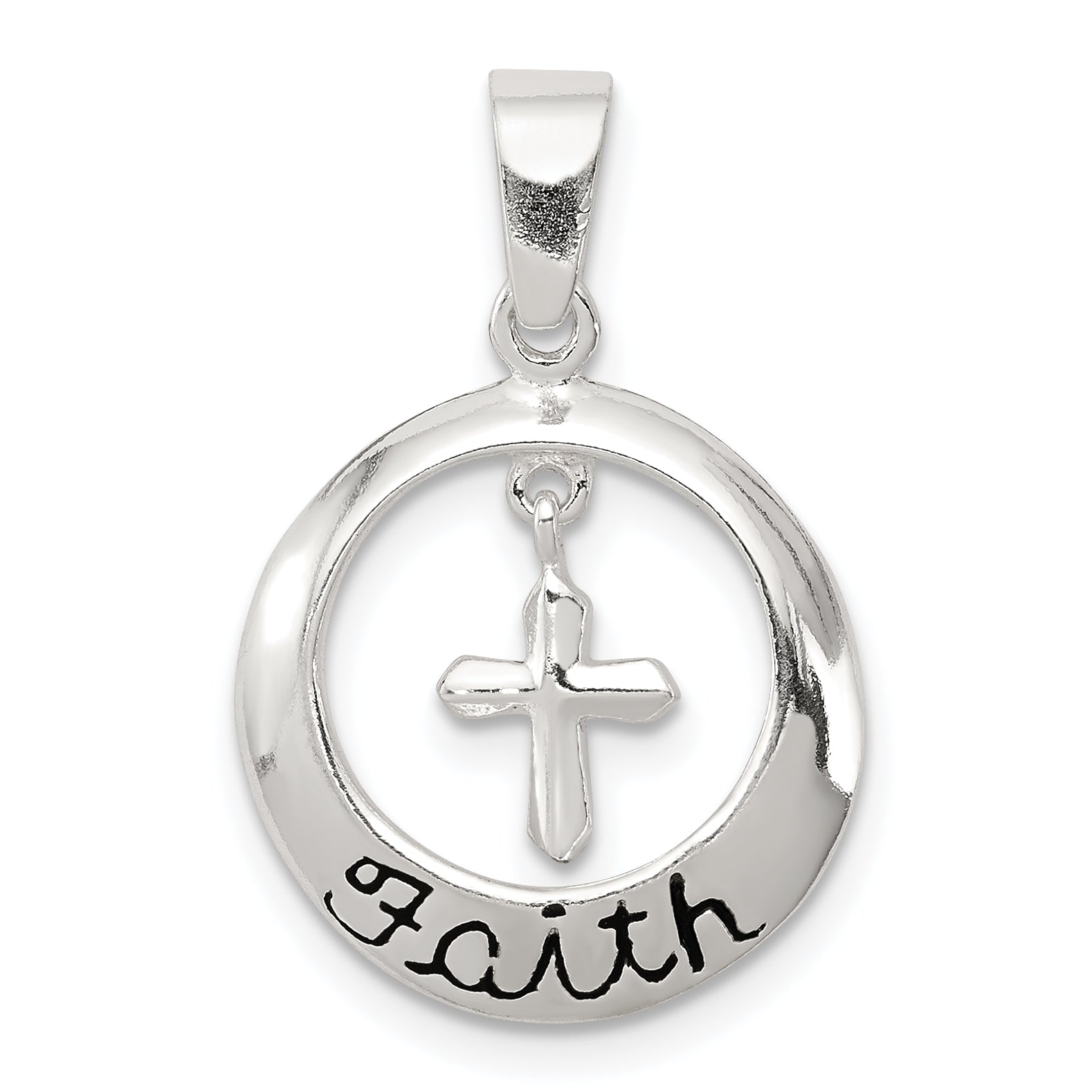 Sterling Silver Antiqued Faith w/Cross Pendant