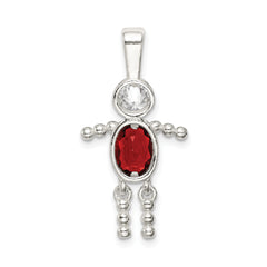 Sterling Silver Rhodium-plated CZ & July Glass Boy Pendant